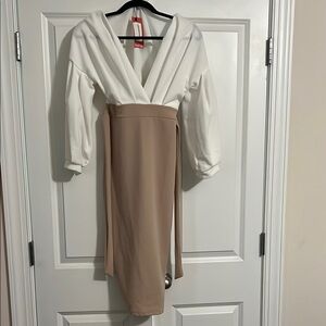 Elegant White and Tan Dress